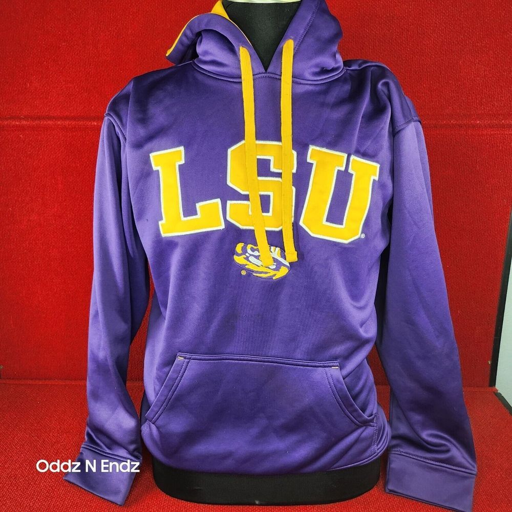 LSU Purple & Yellow Hoodie By Majestic Size M 100% Polyester